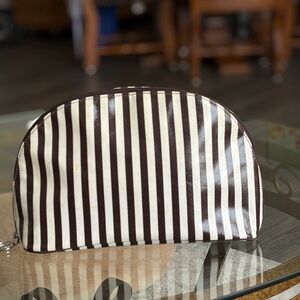 Henri Bendel Brown and White Striped Cosmetic Bag